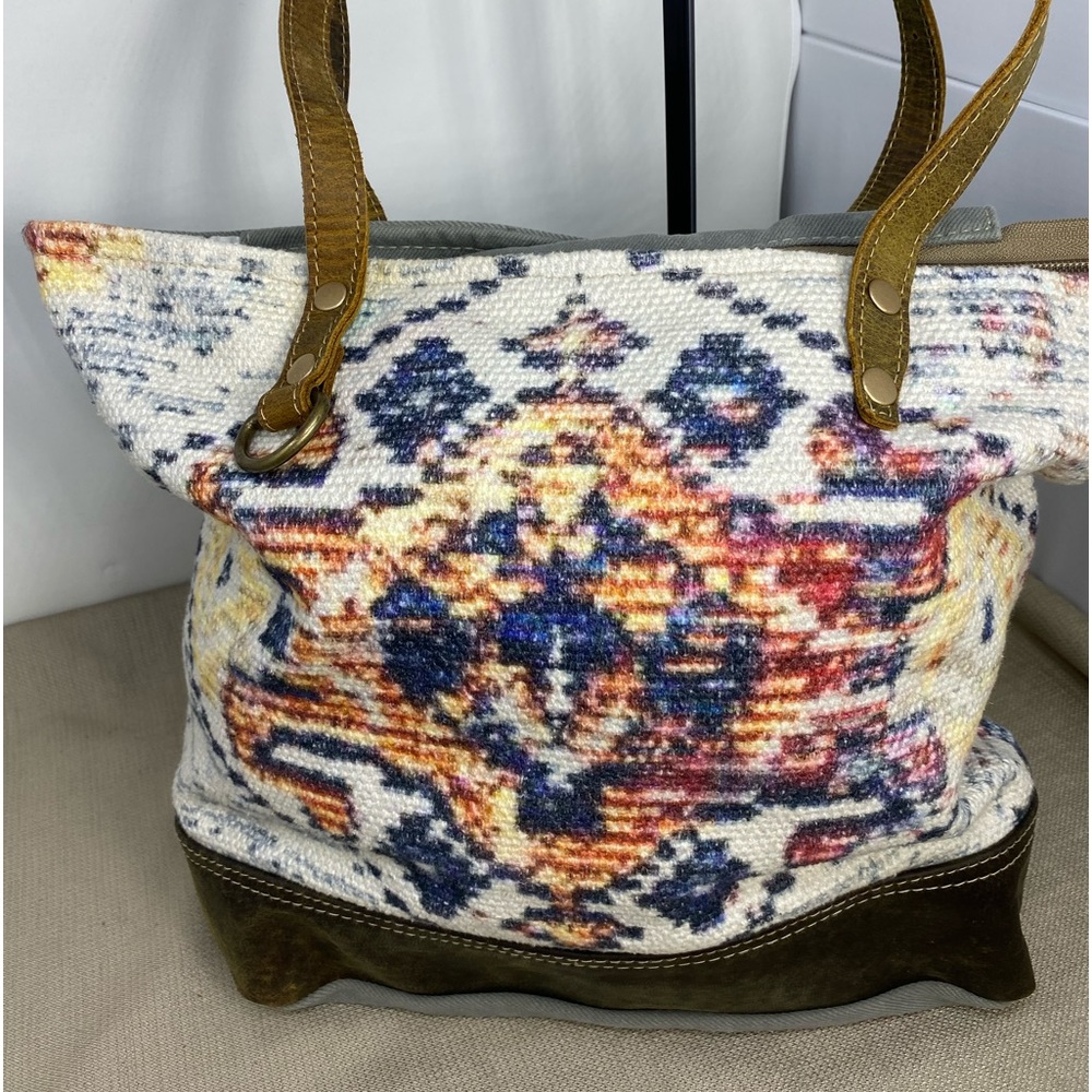 MYRA BAG UPCYCLED CANVAS/WOVEN FABRIC SOUTHWESTERN TOTE